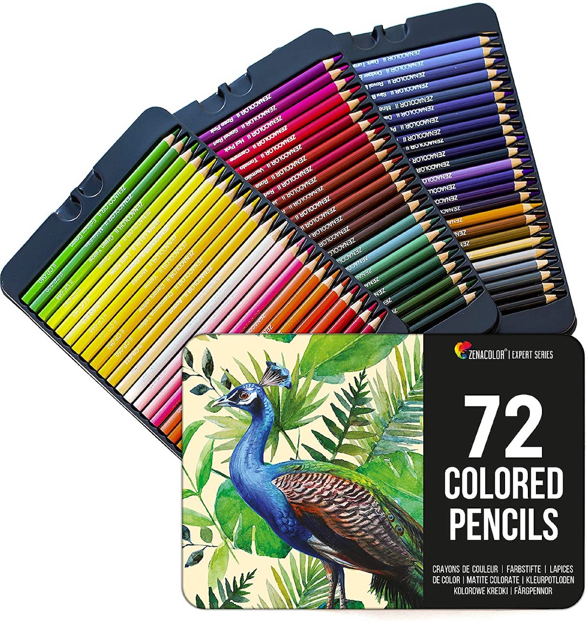Zenacolor 72 Watercolor Pencils Professional Set, w/Brush & Metal Box