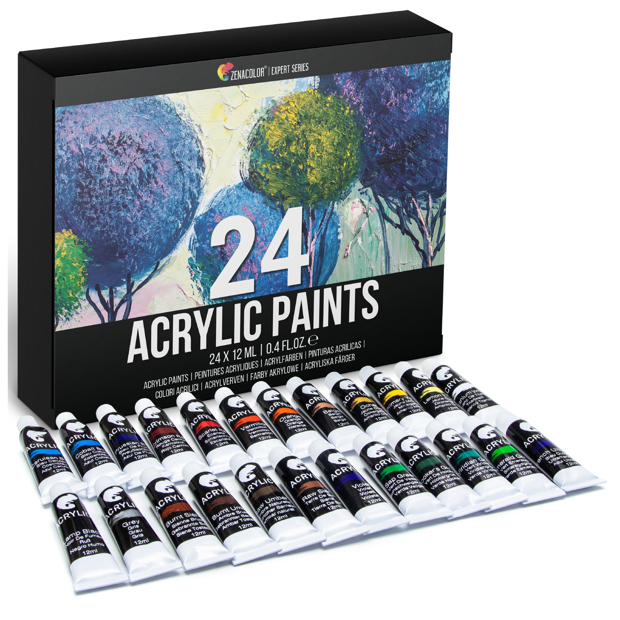 24 Tubes of Acrylic Paints (12 ml) – Zenacolor