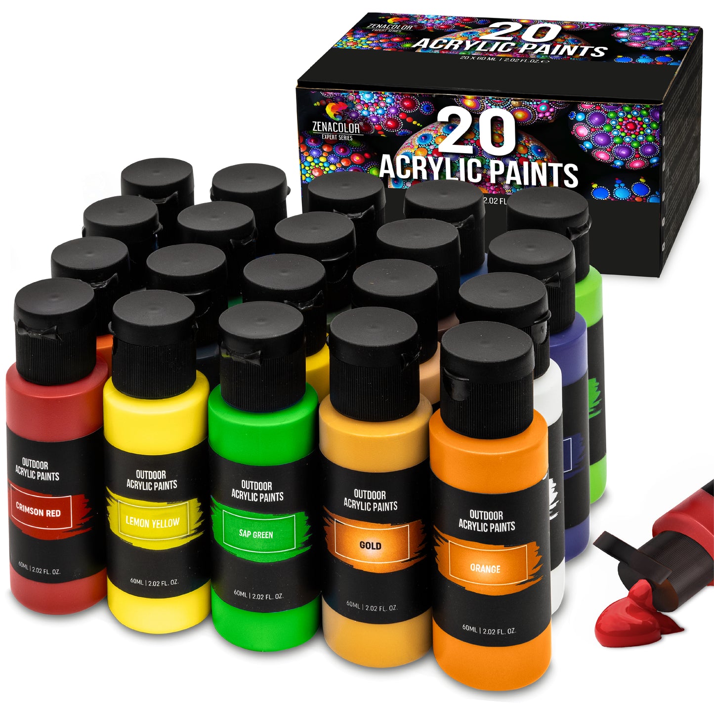 20 Tubes de Peinture Acrylique multi-surfaces (60ml)