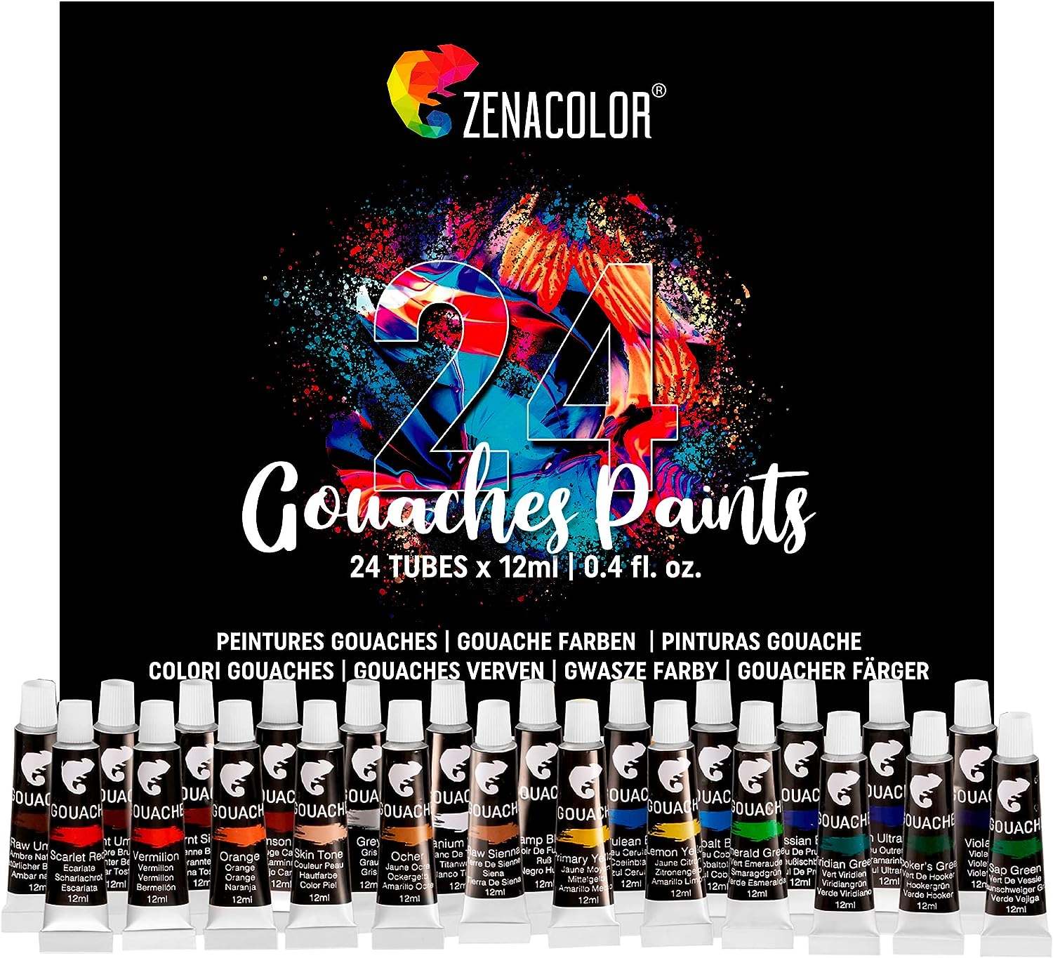 24 Tubes of Gouache Paint – Zenacolor