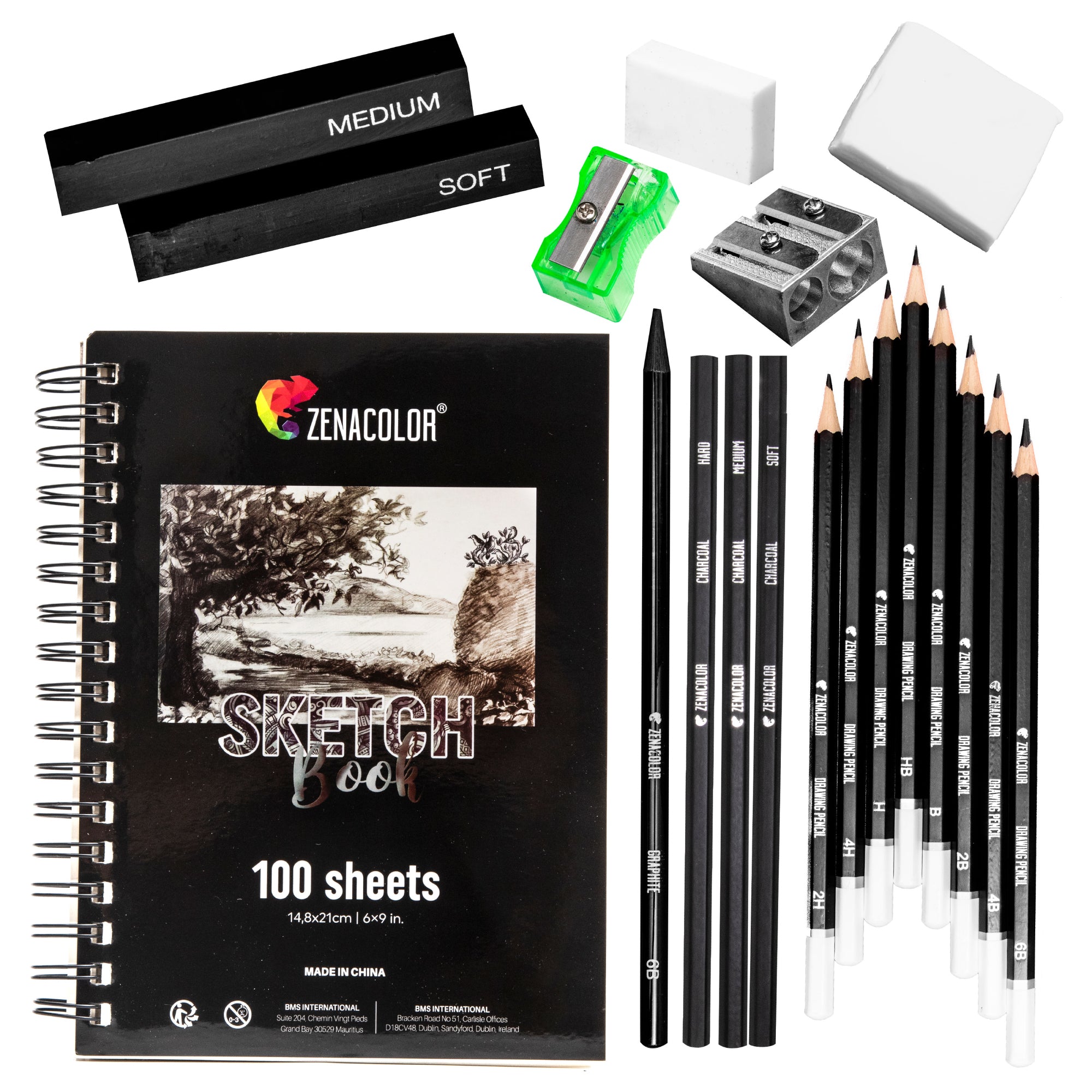 Drawing Set - Sketching and Charcoal Pencils - 100 Page Drawing