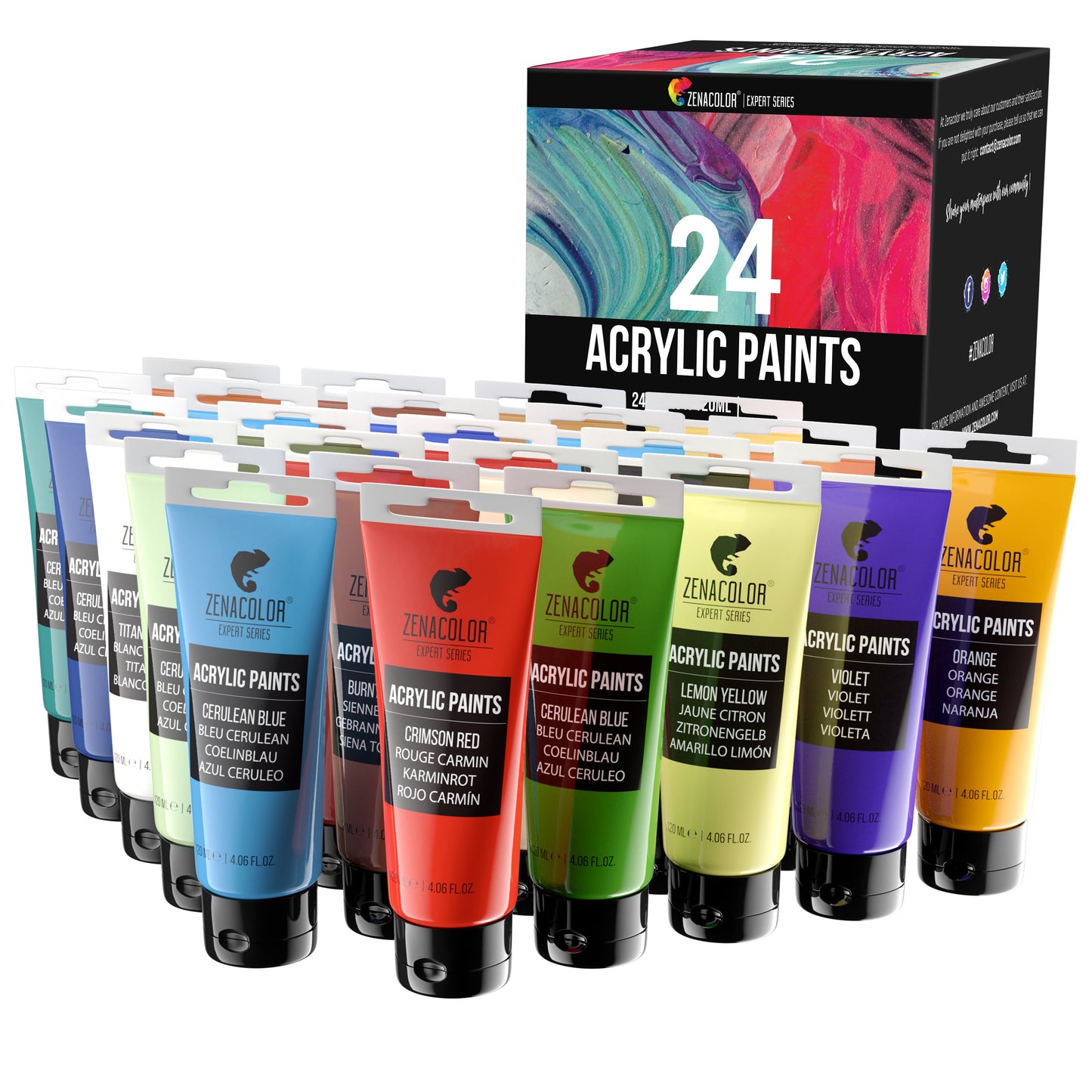 24 tubos de pintura acrílica (120 ml)