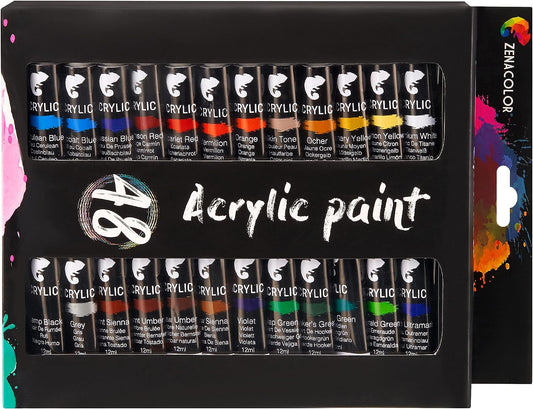 Zenacolor Acrylic Paint, Set of 80 Tubes of 0.4 oz (12 mL) Art Set for  Adults and Kids, Painting on Canvas Panels, River